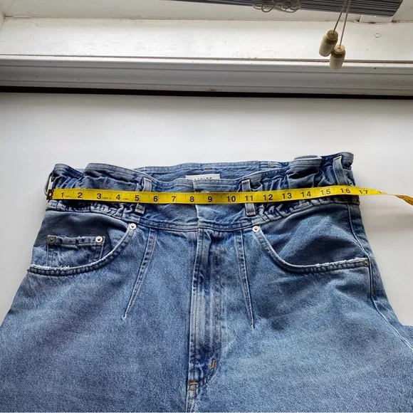 AGOLDE Riya Elasticated Peg Jeans Woman 28 Blue 80s Pleated High Rise NO BELT - Picture 12 of 16